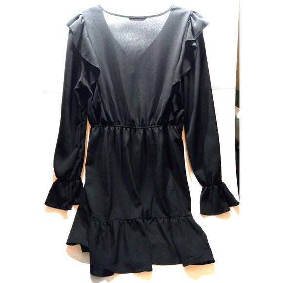 Black Size Lg Shein Dress Long Sleeve Ruffle Bodice Hem Cuffs Elastic Waist - Picture 10 of 10